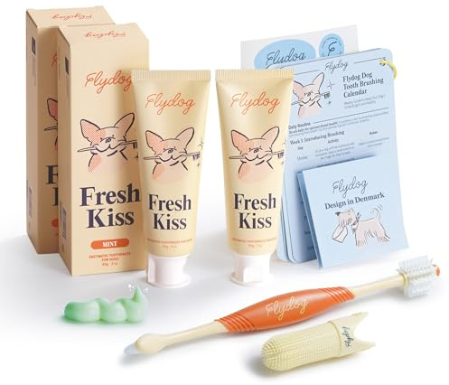 Flydog Kit Dental Enzimático Perros Cepillo 360° 2x85g Sabor Menta