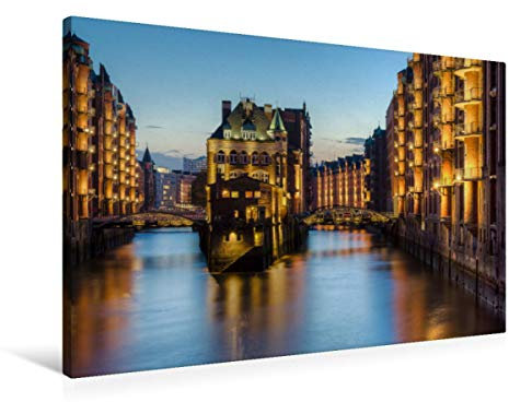 Premium Textil-Leinwand 90 x 60 cm Quer-Format Wasserschloss Hamburg | Wandbild, HD-Bild auf Keilrahmen, Fertigbild auf hochwertigem Vlies, Leinwanddruck von Michael Valjak