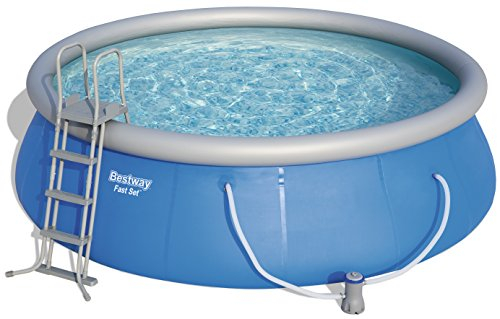 Bestway Fast Pool Set, rund, mit Kartuschenfilterpumpe, Leiter und Boden-& Abdeckplane, blau, 457 x 122 cm