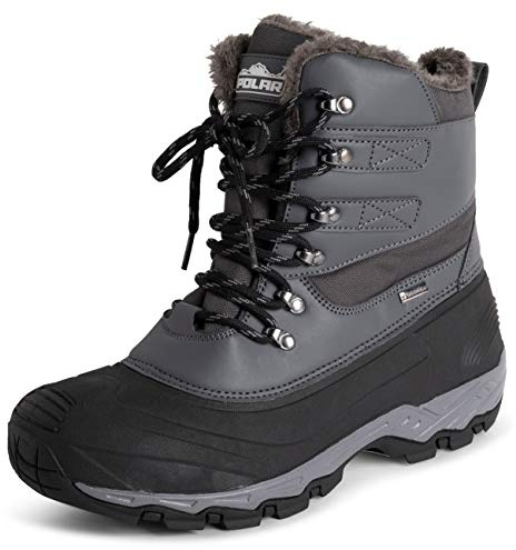 Polar Uomo Impermeabile Suola Battistrada Profondo Pelliccia Ecologica Foderato Inverno Durevole Neve Stivales - Grigio Allacciare - UK12/EU46 - YC0683