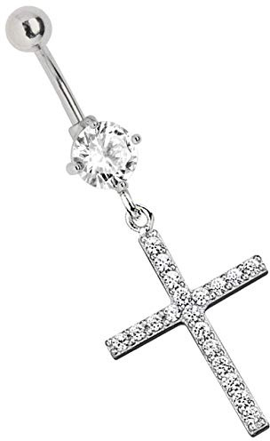 Bauchnabel Piercing Banane 316l Stahl in 1,6 mm mit 6 mm Stein und Kreuz Anhänger