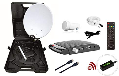 RED OPTICUM Camping Sat Anlagen Komplettset HD I Mobile Satelliten-Anlage mit Opticum AX 300 Mini V3 Sat-Receiver - Single LNB - Camping Koffer Set - HDMI Kabel UVM. I Camping Sat-Anlage komplett