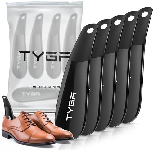 TYGA STORE | 5 x Black Shoe Horns, Universal - Suitable For All Shoes, Heels, Boots & Trainers - Prevent Creases on Spine/Counter - Easily Slip In Your Feet. (For Men, Women & Children) (Pack of 5)