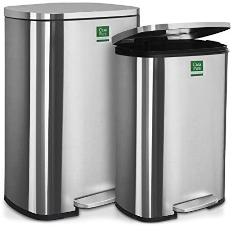 Floordirekt Mülleimer 30l für Küche, Abfalleimer Küchenabfalleimer, Küchenmülleimer, Tritteimer mit Absenkautomatik und entnehmbarem Inneneimer mit Tragegriff Dustin