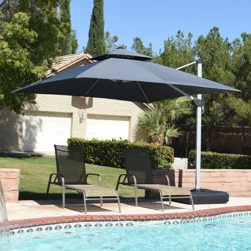 PURPLE LEAF 3 X 3 M Garden Cantilever Parasol, Large Square Overhanging Patio Umbrella with Crank Handle and Tilt for Balcony and Outdoor, Gray