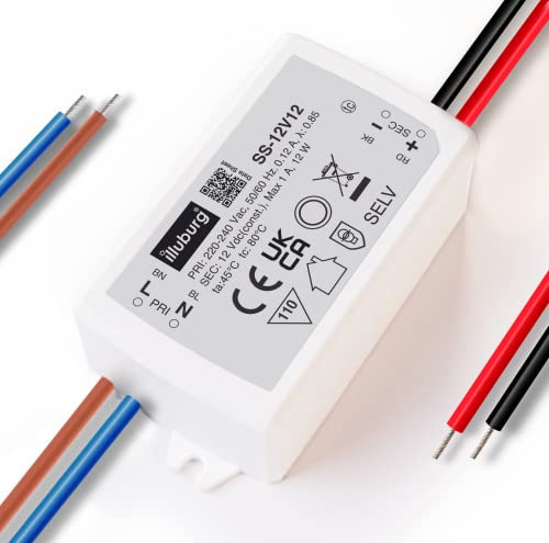illuburg Transformador LED 12V 6W - 75W Sin Parpadeo para G4 GU5,3 Tira LED Alimentador Fuente de Alimentación (12V 12W), blanco