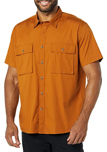 Amazon Essentials Men's Standard-Fit Short-Sleeve Two-Pocket Utility Shirt, Dark Caramel, XX-Large