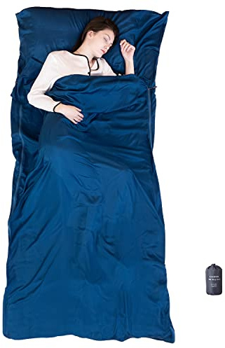 EXERMIL Seiden-Schlafsack mit Rundum-Reißverschlüssen, 221x109.2 cm große Schlaflaken für Hotels, multifunktionale Reisetücher (Unzipped: 221x221 cm) für Erwachsene, leicht Für alle Jahreszeiten
