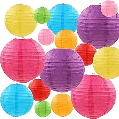 Lanterne di Carta Colorate, 16 Pezzi Lanterne di Carta Rotonde Cinesi Lanternas Stile Palloncino, per Decorazioni per la Casa, Feste e Matrimoni feste a soffitto (4, 6, 8, 10)