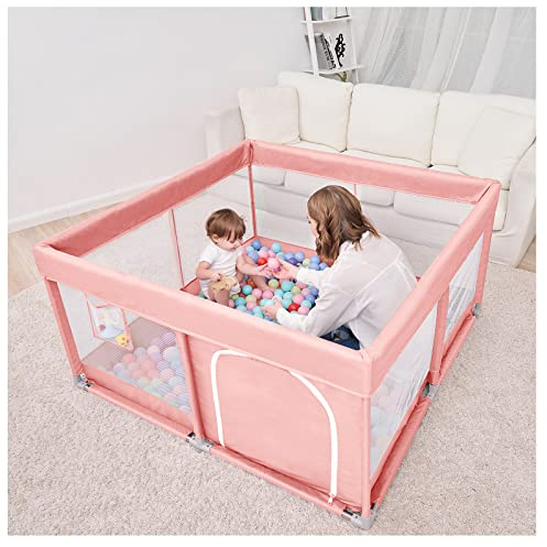 PandaEar Laufstall Baby Großer Kinderlaufstall, faltbar, stabiler Laufgitter, Weiches Atmungsaktivies Netz für drinnen und draußen, 127cm×127cm