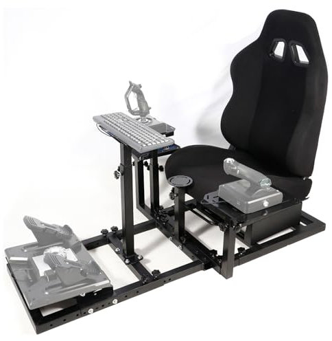 Minneer Heavy Duty Racing Flight Simulator Cockpit with Black Gaming Seat,Fit for Thrustmaster Hotas Warthog,Gaming Wheel Stand with 2 Flight Panels Not Included Throttle and Joystick