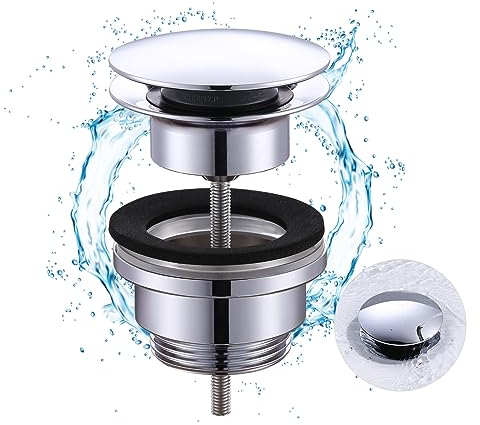 iVIGA Bonde de Lavabo avec Trop-Plein, Pop-up Bonde de Vidage pour lavabo, 1 1/4 Universel Bonde d'écoulement Vidage Salle de Bain pour Lavabo, Trop Pleins pour Robinets, Chromé