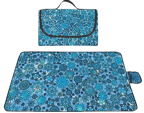 Picknickdecke 200x300cm,XXL Picknickdecke mit Wasserdichter Unterseite,Outdoor Stranddecke Sandfrei,mit Tragegriff Faltbare Picnic Blanket für Camping,Strand,Park,Familie,Konzerte Blaue Blumen
