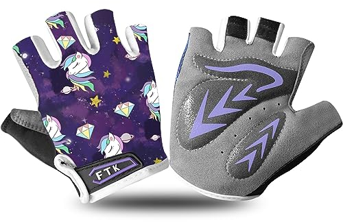 LOVMEAD Fahrradhandschuhe Kinder Fingerlos für Jungen Mädchen Alter 4-12, MTB Handschuhe Paar Mädchen Jungen Outdoor Sport Rennrad Fahrrad Bike Halbfinger Handschuhe Frühling Sommer (Lila, S)