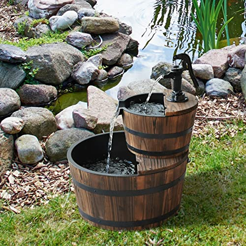 Fuente de Agua para jardín al Aire Libre Jardín Bomba de Agua de Madera Fuente Nivel Abeto Barril al Aire Libre Serenidad Adorno Parque Cascadas de pie Fuentes para el Patio del hogar Decoration