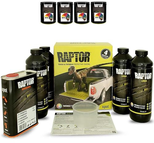 Raptor Lack Beschichtung 4er Set + 4x 0,1 L Raptor Farbkonzentrat. Alle RAL Farben/Upol (RAL 7036 Platingrau)