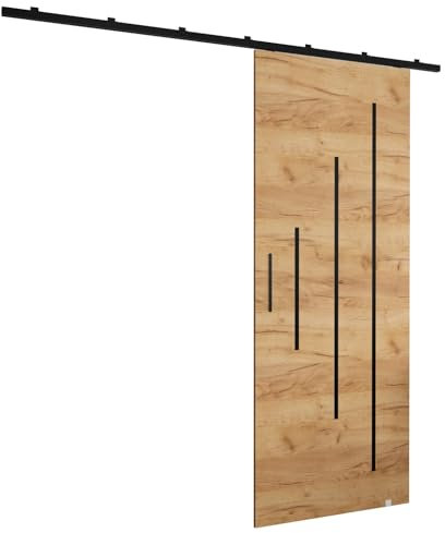 ABIKSMEBLE Zonda Y Kit pour porte coulissante avec rail - Set pour porte coulissante intérieure suspendue - Quincaillerie pour portail - Fabriqué en panneau stratifié - 204 x 90 cm - Or artisanal