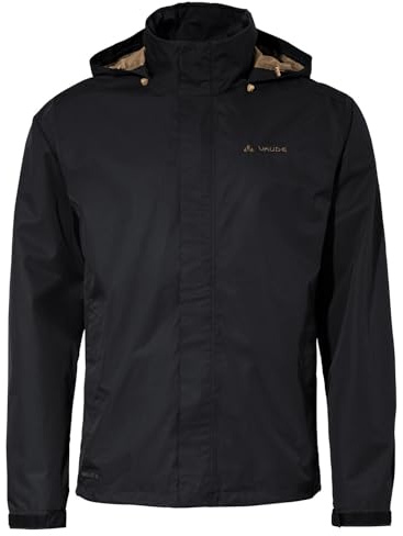 VAUDE Escape Light Regenjacke Herren wasserdicht – Leichte 2-Lagen Jacke mit verstaubarer Kapuze, winddicht und atmungsaktiv, black/oat,4XL
