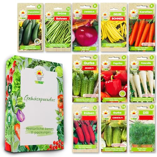 LW TORAF Set di semi XXL 12 varietà pregiate di ortaggi, 2500 semi da orto, per balcone, cucina, barbabietola, cipolla, zucchina, fagiolo, aneto, carota, cetriolo, pomodoro, peperone