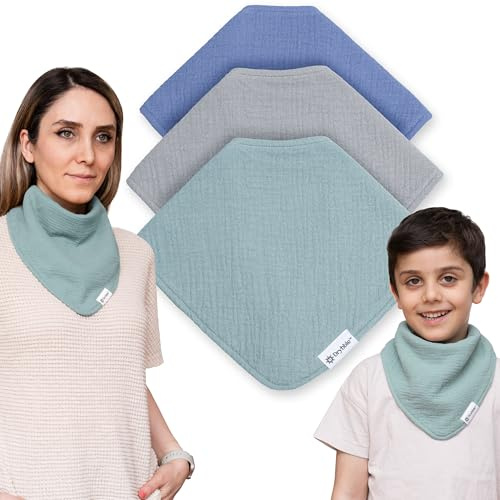 Drybble Bandana Bibs – Waterproof Lining Organic Cotton Drool Bib – Adjustable Bibs for Adults and Children, Snap Closure (Marine, Adult)