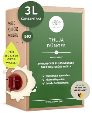 Thuja Dünger flüssig 3 Liter Konzentrat - Koniferen Dünger - Flüssigdünger für 600 Liter Gießwasser - 100% Schnelldünger - Organischer Koniferendünger - Kalium Dünger für Thuja Smaragd