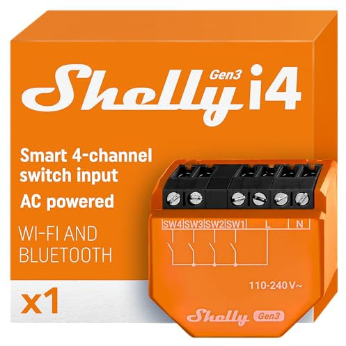 Shelly i4 Gen3 | Controller Wi-Fi a 4 Ingressi Digitali per Interruttori Intelligenti Shelly | 110–240 V | Illuminazione | Multiclick | Domotica | Alexa & Google | iOS Android | Nessun Hub Richiesto