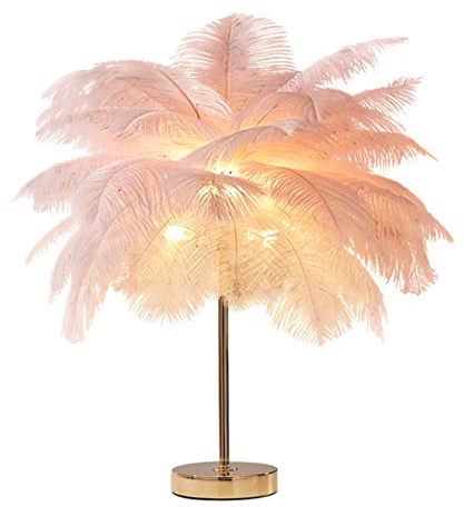 DUNMW kreativ rosa strutsfjäder bord sänglampa ljus lyxig och elegant lampskärm nattlampa bordsbelysning för vardagsrum sovrum heminredning