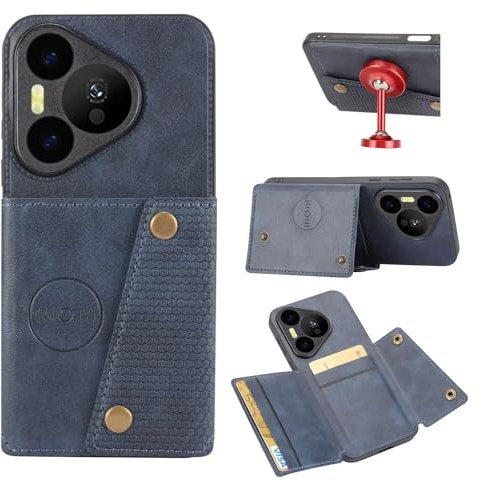 xinyunew Fodral för iPhone 16, mobiltelefonfodral med kortfack, plånbok, korthållare, kreditkortsfodral med stativ, läder, vikbart fodral för iPhone 16-blå