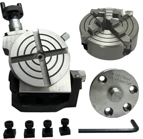 MachEl 75 mm neigbares Drehtisch-Set – inklusive 70 mm 4-Backen-unabhängiges Bohrfutter, Rückplatte und T-Muttern