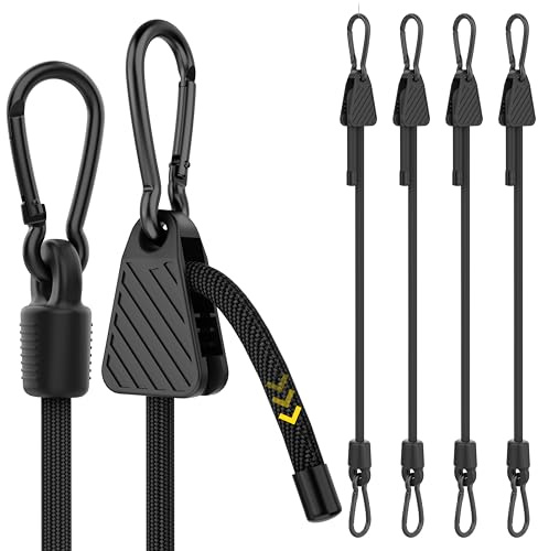 Verstellbar Spanngummi mit Karabiner, 100cm Expander mit Karabinerhaken, Gepäckspanner schwarz 4er Set, 100% Latex Gummispanner für Sonnensegel, Tarpaulins, Garten, Fahrrad, Auto, Ladung