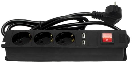 Base múltiple 3 enchufes, 2 USB, interruptor, 3500W, cable 1.5m 3Gx1.5mm de cobre, ideal para conectar dispositivos y ofrecer carga rápida.