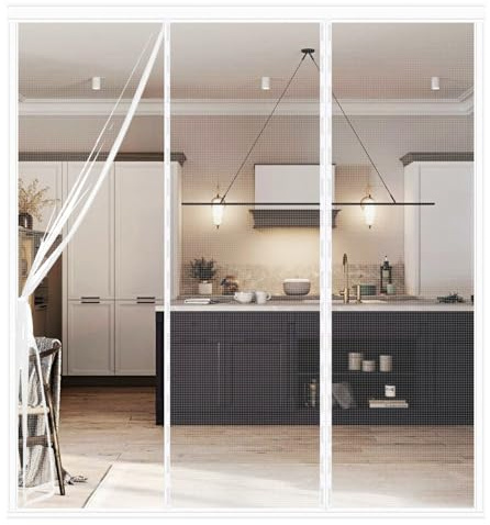 Magnetic Fly Screen Curtain Fits Door Size 240(80/80/80) 210cm, Heavy Duty Fly Curtain Anti Mosquito Screen Door Mesh, Insect Protection Door No Gap, and Pest Control for Indoor Spaces, White