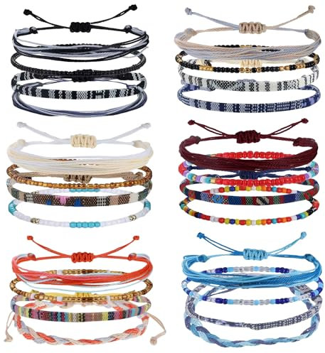 EUIOOVM 24 Stück Surfer Armband Stoffarmband Damen Stoff Handmade Armbänder Boho Armband Fußkettchen Verstellbare Freundschaftsarmband für Damen Herren