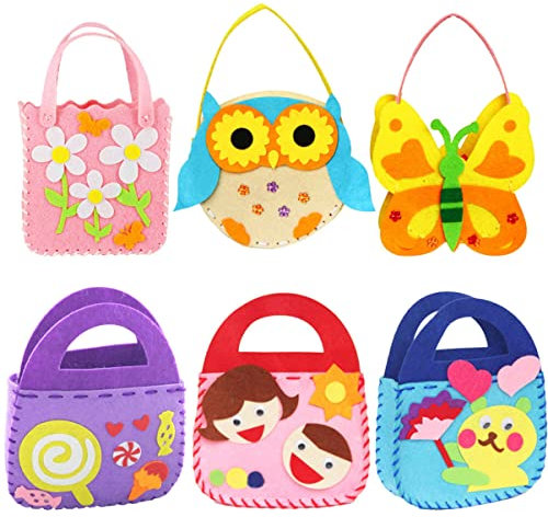 Abaodam 6satz Diy-handtaschenset Aus Vlies Cartoon-patch-taschen Zum Selbermachen Mit Baumwollseil Kleinen Nadeln Und Zubehör Bastelset Für Kindergarten Und Heimwerkprojekte
