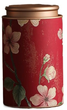 Boîte de rangement vide en étain, élégante pour thé vintage en métal, pot de conservation pour café, herbes, bonbons, chocolat, sucre, épices (Rouge-L)