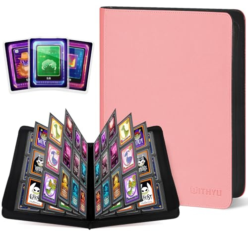 Album da Collezione per 360 Toploader, 9 Tasche Album Toploader, Portatile Senza Anelli - Compatibile Toploader 76x102 mm, per Calcio, Giochi da Collezione (Rosa)