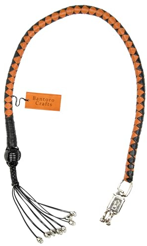 Bantoro Crafts Fouet de Motard 42 pour Moto – Get Back Whip avec Boucle à dégagement Rapide en Chrome, Accessoire de Guidon en Cuir véritable, équipement Biker Haute visibilité