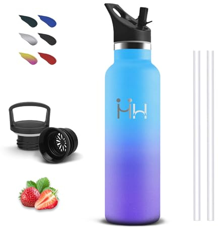 Botella Agua Acero Inoxidable, 500ml Botella Termica, A Prueba de Fugas, Cantimplora con Pajita, sin BPA, Termo Acero Inoxidable, Aislamiento al Vacío, Cantimplora para la Oficina, Cámping, Escuela