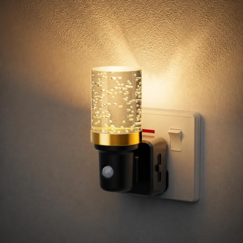 JandCase Night Light Plug in Wall with Motion Sensor, 0-100LM Dimmable, ON/Off/AUTO Lighting Mode, 3000K Warm White, 1W Low Energy Plug in Night Light for Hallway Bedroom Stairway, 1 Pack