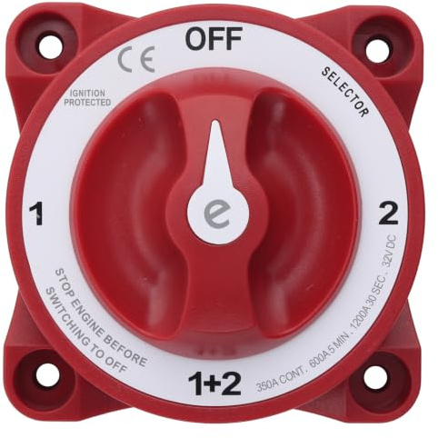 ALLmeter 350A Autobatterieschalter 12V, Batteriehauptschalter 12v & Batterietrennschalter 12v, 4‑Position, Versilberter Kupferkern, OFF/1/2/ALL für Auto, Yacht & Wohnmobil