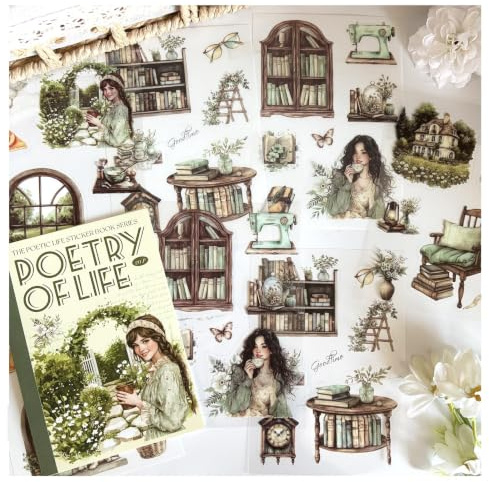 Kesari 20 Blätter Scrapbook Stickers Zubehör Fü Journaling,Figuren Und Natur Theme Geeignet Für DIY Bullet Journals,Fotoalbum,Computer Und Scrapbooking(Country Style)