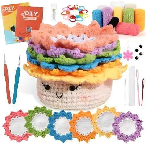 Minnhua 6PCS Häkelset für Anfänger Crochet Set Häckel Kit für Anfänger Strickset 6-Teiliges Set Teetasse Matte Garn zum Häkeln mit Zubehör Schritt-für-Schritt Video Tutorial für DIY Handwerk Anfänger