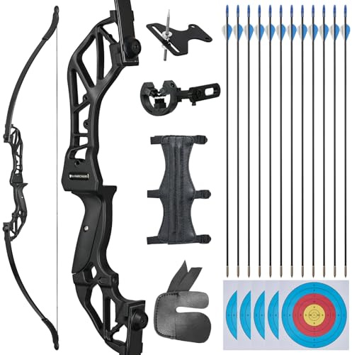 Pfeil und Bogen Set Erwachsene 20lbs Takedown Recurvebogen mit Zubehör Metall Riser für Rechtshänder Anfänger Outdoor-Bogenschießen & Zielübungen (schwarz)