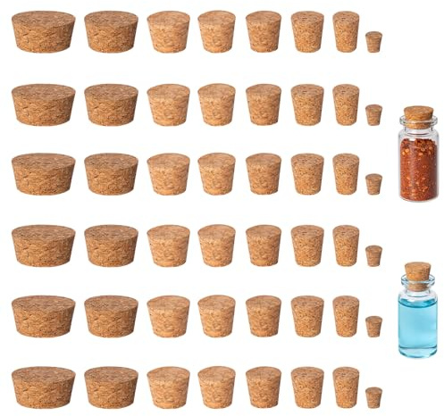 60 st korkar, vinkorkar för pyssel, koniska träkorkar, naturliga mjuka träflaskkorkar för glasflaskor vinflaskor ölflaskor glasproppar (8 storlekar)