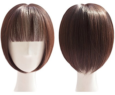 25,4 cm Haar-Topper, mit Pony-Clips, Bob-Haarteil, Toupet, Haarteile für Frauen (dunkelbraun dünn)