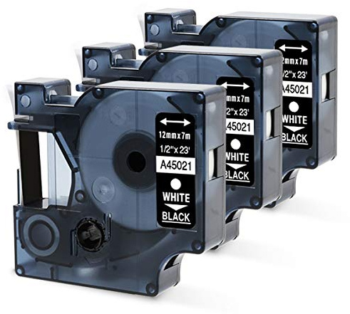 Oozmas Schriftband Kompatibel mit Dymo D1 Weiß auf Schwarz 45021 12mm x 7m | Kompatibel mit Dymo LabelManager LM160 LM210D LM260P LM280 LM360D LM420P Etikettenband, 3er-Pack
