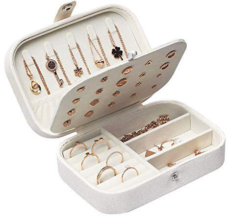 Lrikas Joyero Pequeño Joyero Viaje Joyeros Mujer Pequeña Joyero Jewelry Organizer para Anillos, Aretes, Pendientes, Pulseras y Collares (Blanco)