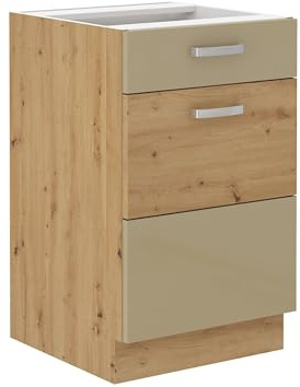 Kuechen-preisbombe Unterschrank 50 Eiche Artisan Cappuccino Glanz Küchenzeile Vollauszug Soft-Close