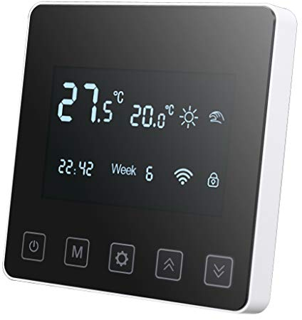 SWAREY WiFi Raumthermostat für Elektrische Fußbodenheizung, Thermostat Fußbodenheizung mit Touchscreen, Programmierbarer APP Steuerung, Kompatibel Alexa Google Home, 110~240V 16A, Schwarz