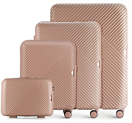 WITTCHEN GL Style Line | Reisekoffer Rollkoffer Trolley Großer Koffer Handgepäck Hartschale aus Polycarbonat mit 4 Zwilling-Rollen Zahlenschloss Teleskopgriff GL Style Größe L Puderrosa